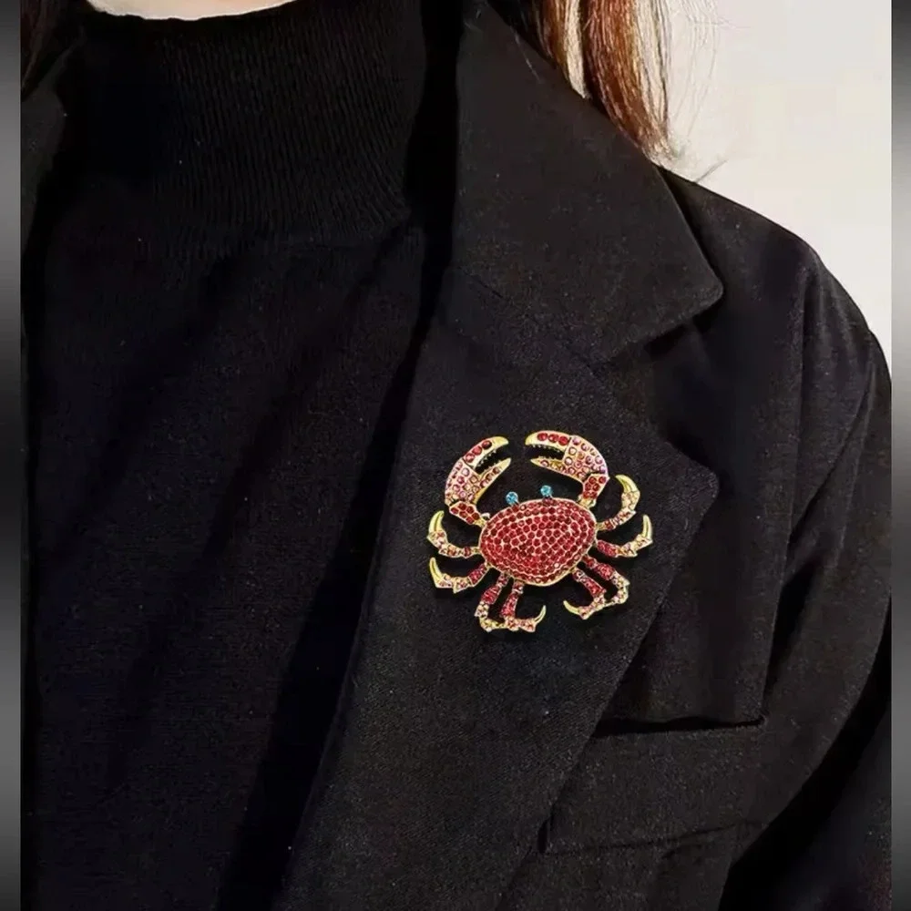 Red Crystal Crab Brooch